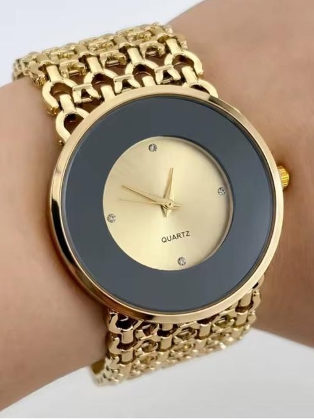 New Gold and Black Linked Bracelet Watch